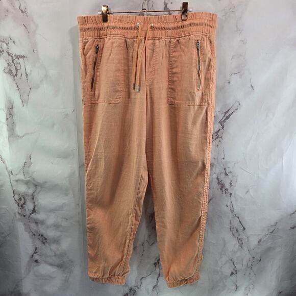 Athleta Pants Womens 14 Orange Cabo Linen Textured Jogger Lounge Neon Crop - Picture 1 of 14